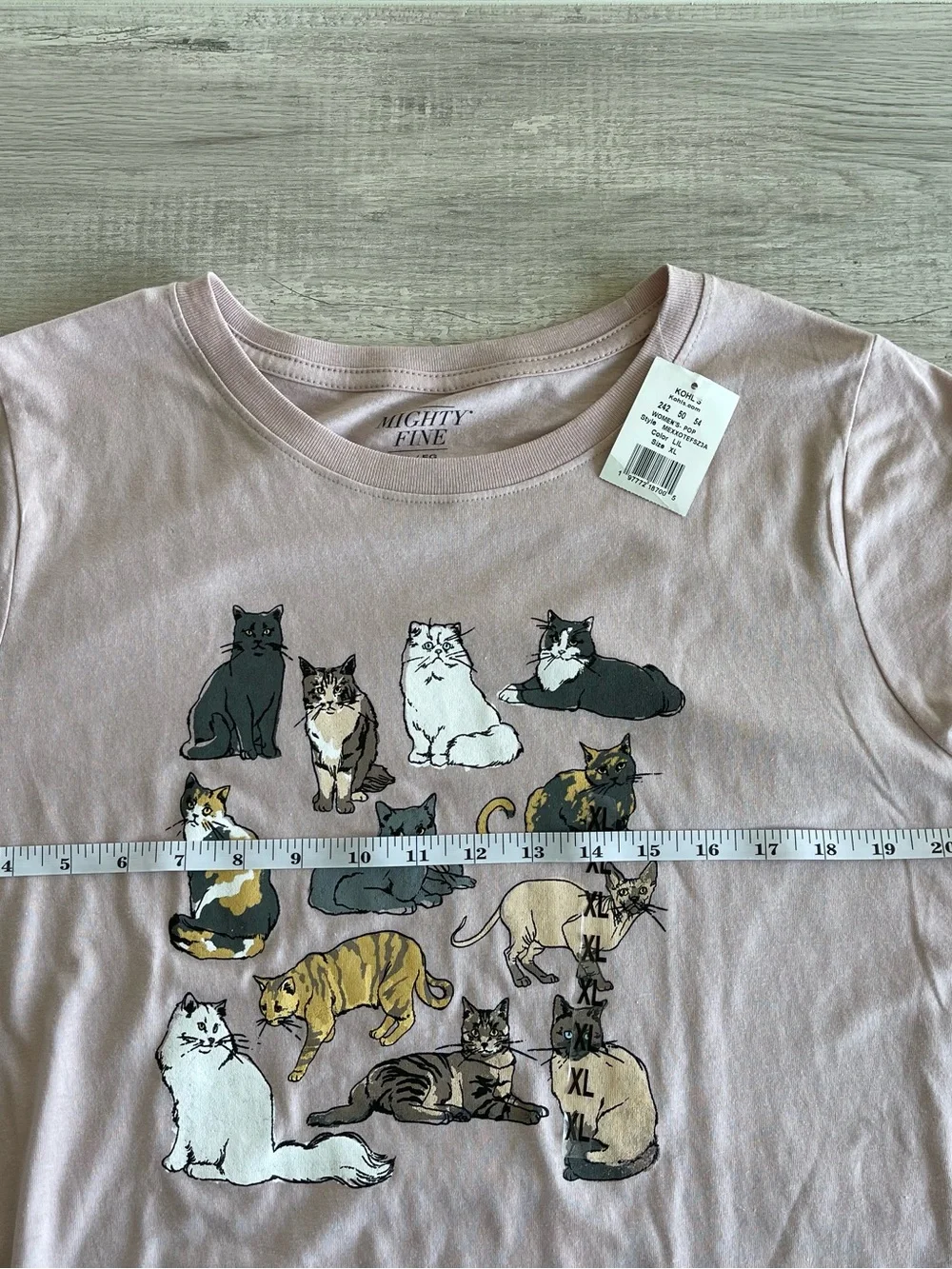 Mighty Fine size extra large cat kitty T shirt mauve pink new with tags NWT new